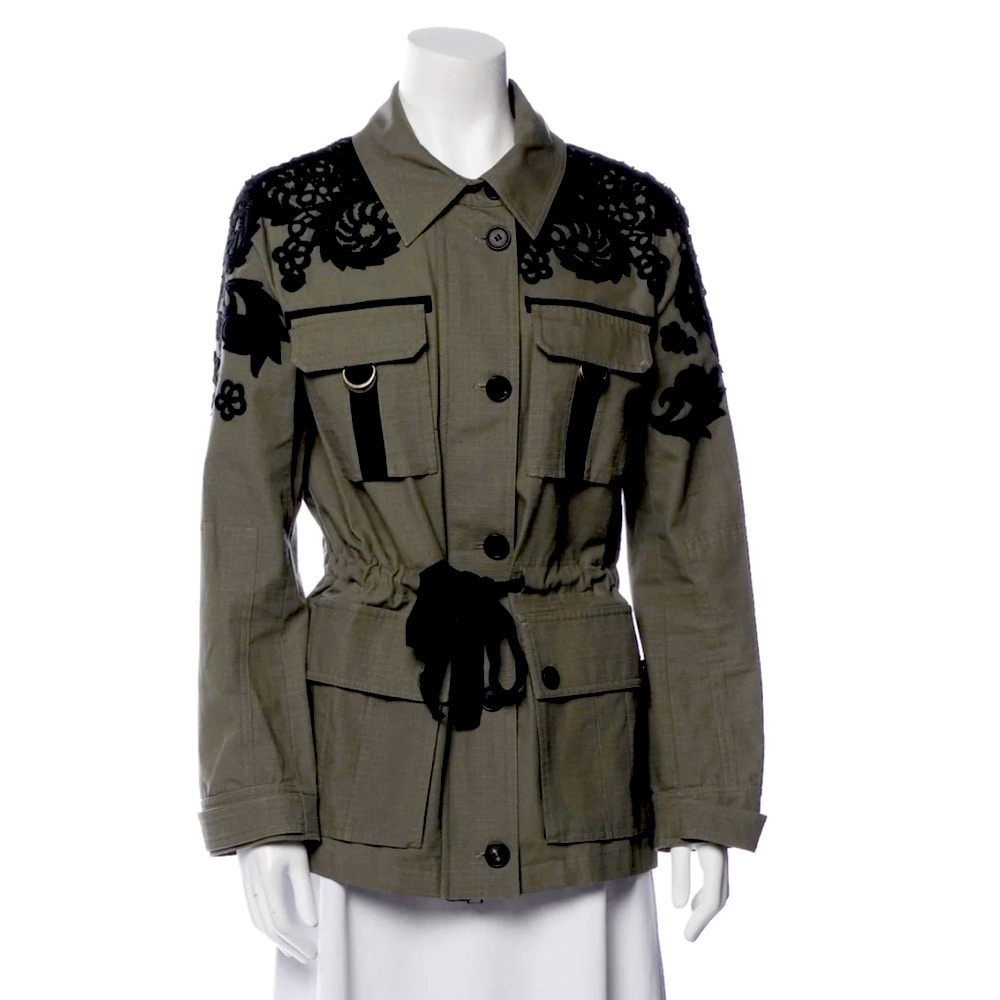 VERONICA BEARD UTILITY STYLE JACKET WITH LACE DETAIL  & TIE